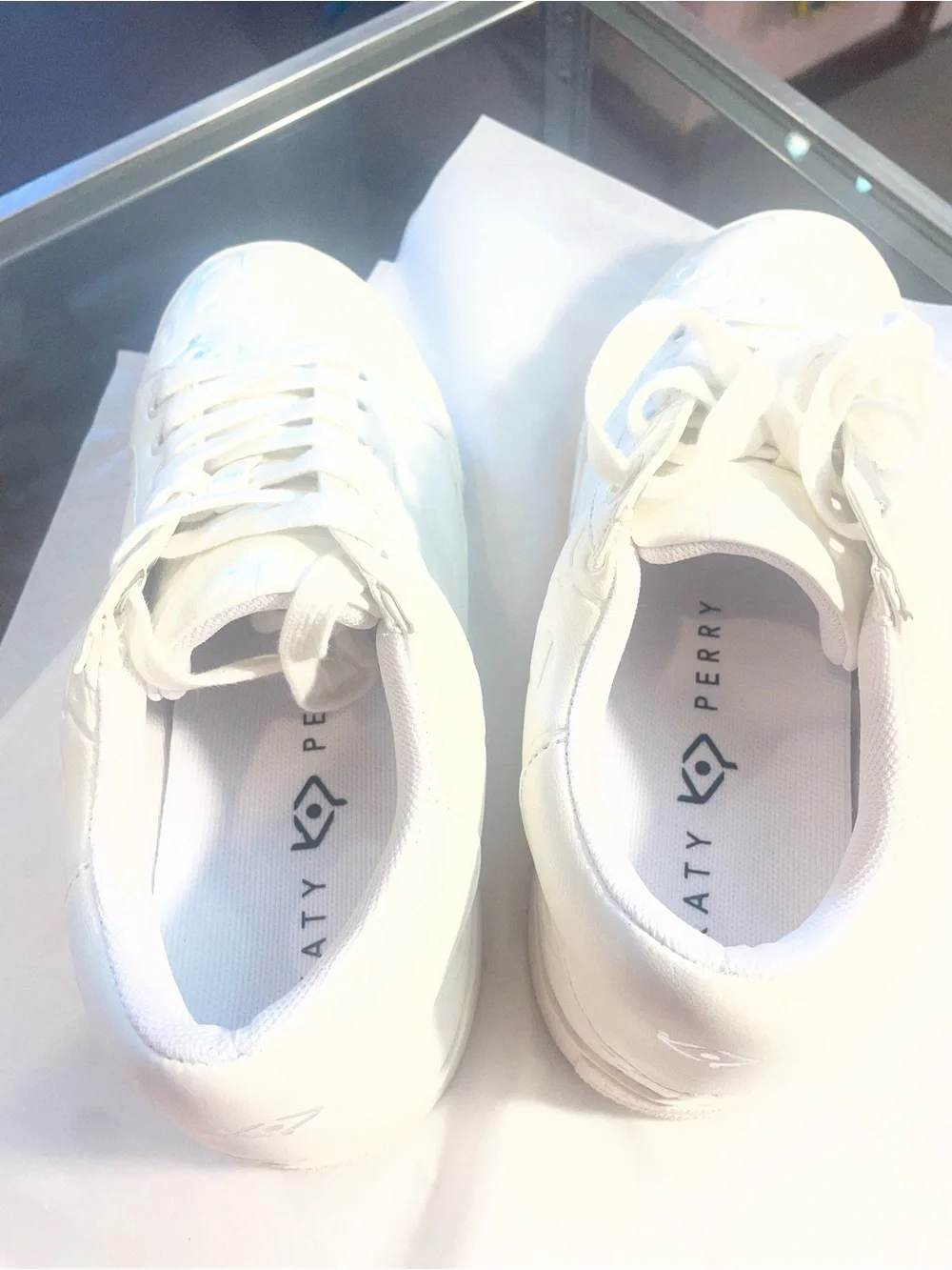 Katy Perry Collections White Embossed Low-Top Sneakers small scuff not bad .